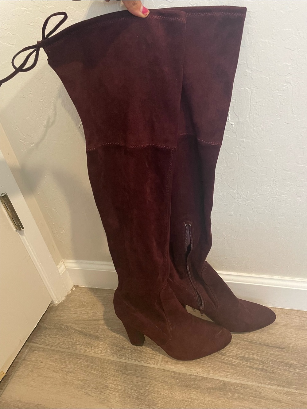 Unisa burgundy over the knee heel boots